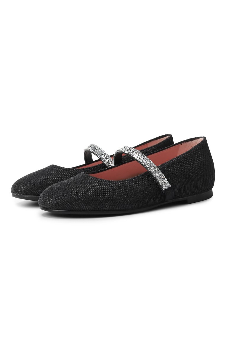 Детские текстильные балетки PRETTY BALLERINAS черного цвета, арт. 51794 | Фото 1 (Автоматизация состава: Проставлено; Материал внутренний: Натуральная кожа; Материал внешний: Текстиль; Нос: Не проставлено)