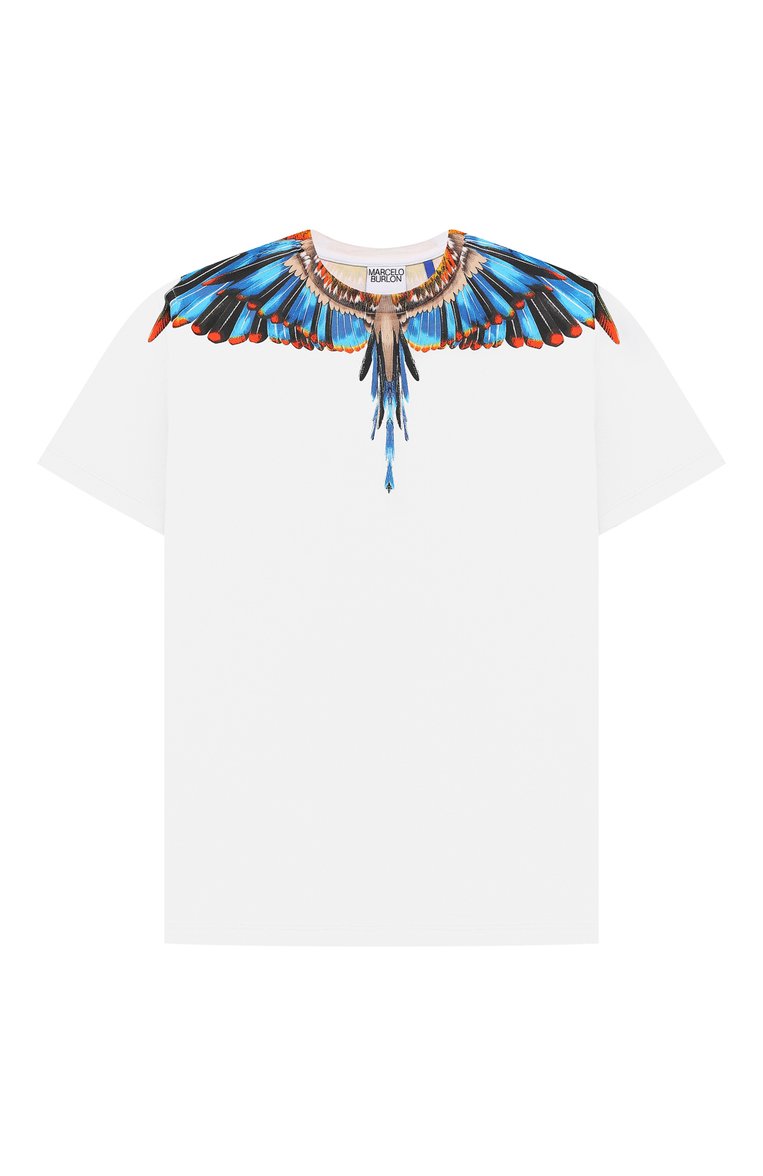 Детская хлопковая футболка MARCELO BURLON KIDS OF MILAN белого цвета, арт. CBAA002F21JER009 | Фото 1 (Материал внешний: Хлопок; Рукава: Короткие; Мальчики Кросс-КТ: Футболка-одежда; Драгоценные камни: Проставлено; Материал сплава: Проставлено; Ростовка одежда: 10 - 11 лет | 140 - 146см, 6 лет | 116 см, 8 лет | 128 см)