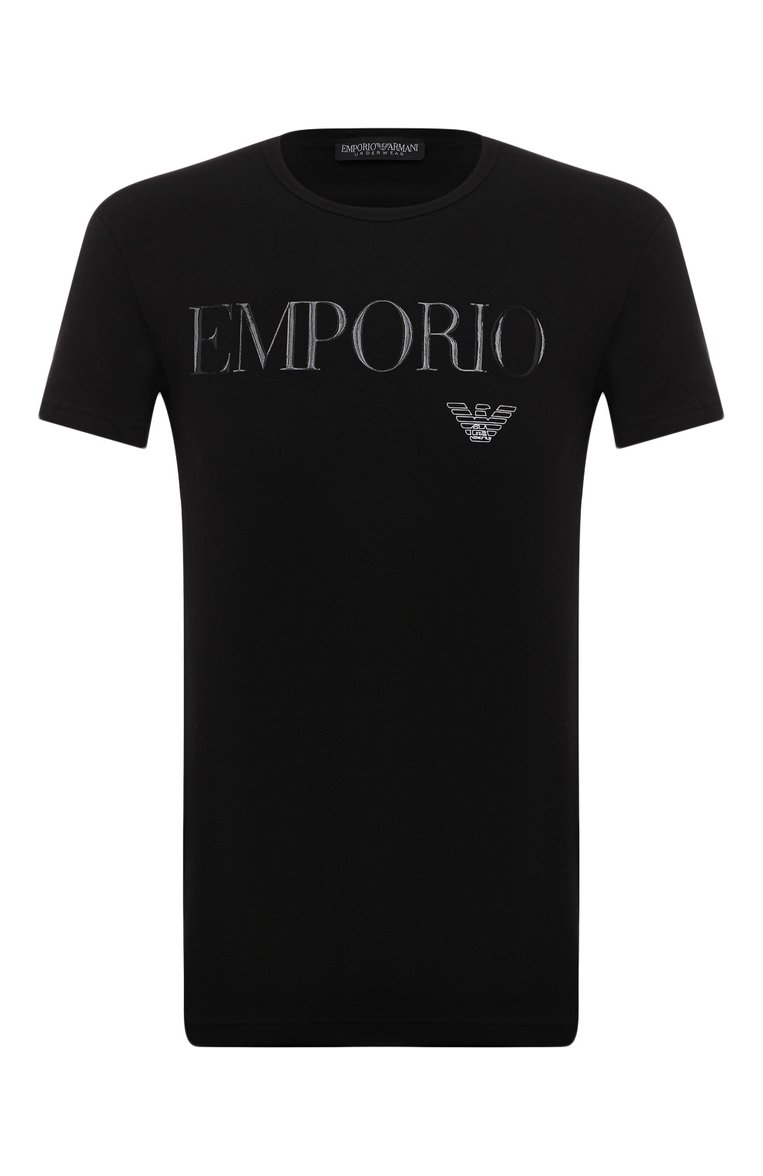 Мужская хлопк�овая футболка EMPORIO ARMANI черного цвета, арт. 111035/CC716 | Фото 1 (Кросс-КТ: домашняя одежда; Рукава: Короткие; Длина (для топов): Стандартные; Материал сплава: Проставлено; Материал внешний: Хлопок; Драгоценные камни: Проставлено)