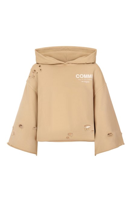 Женский хлопковое худи COMME DES FUCKDOWN бежевого цвета, арт. CFABW01235 | Фото 1 (Длина (для топов): Укороченные; Материал внешний: Хлопок; Материал сплава: Проставлено; Рукава: 3/4; Драгоценные камни: Проставлено)