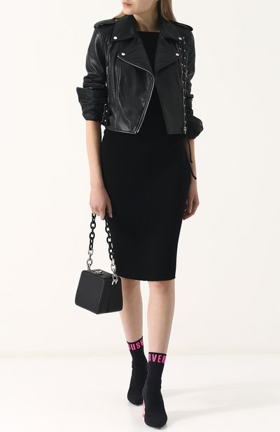 Приталенная кожаная куртка с косой молнией MCQ SWALLOW, арт. 456386/RKL04, фото 2