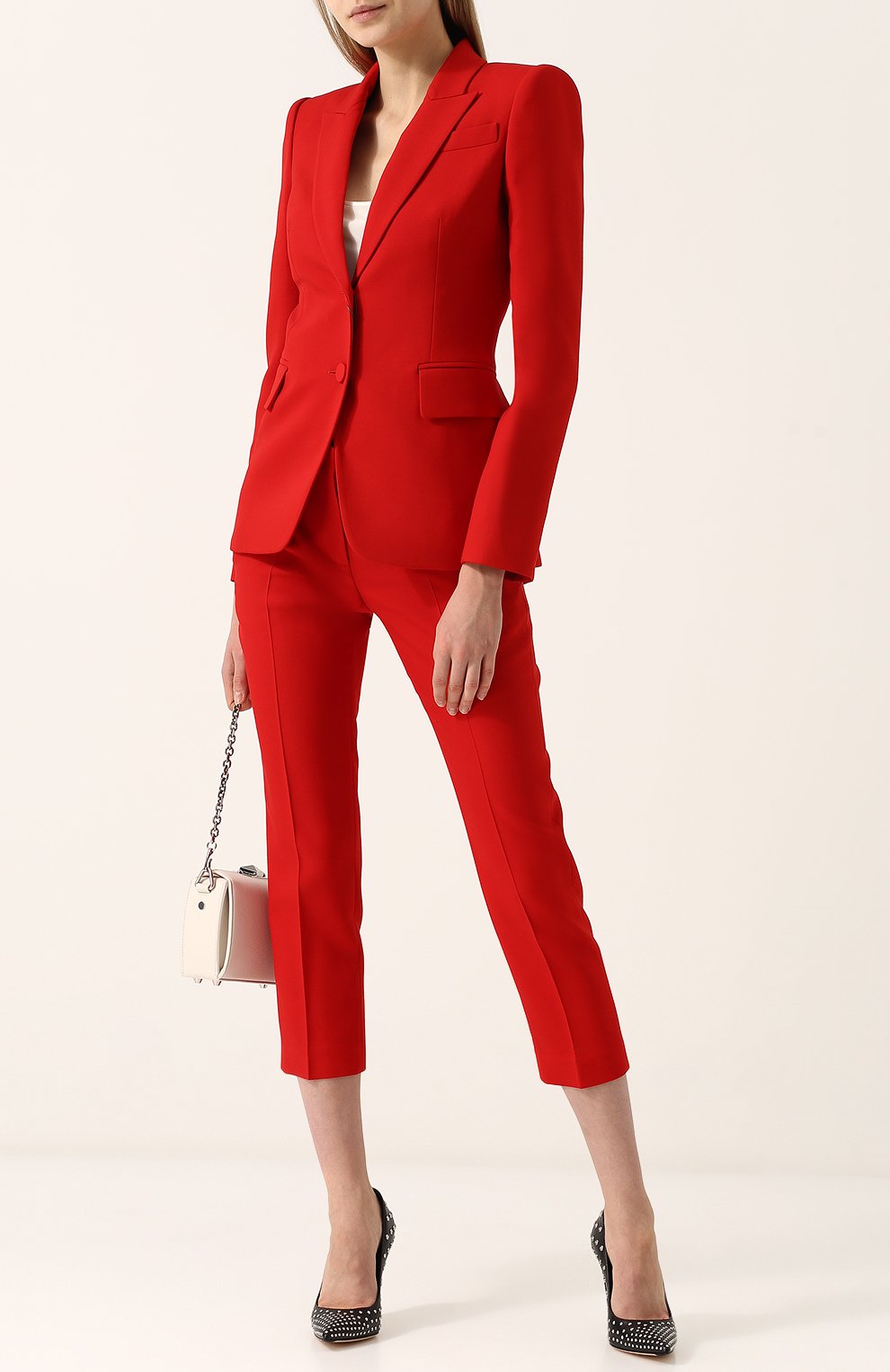 Однотонные укороченные брюки из смеси шерсти и шелка ALEXANDER MCQUEEN, арт. 460085/QKJ09, фото 2
