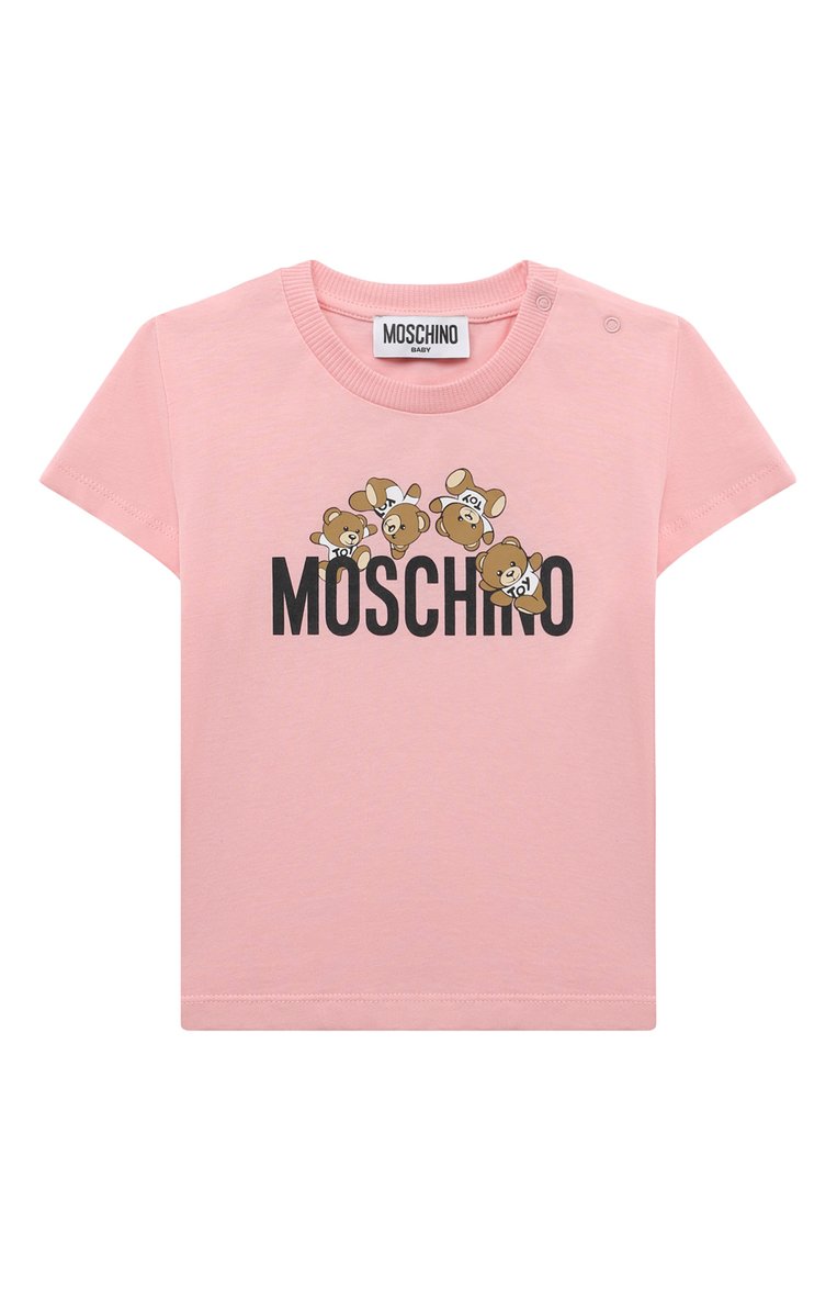 Детский хлопковая футболка MOSCHINO розового цвета, арт. MWM032/LAA03 | Фото 1 (Материал сплава: Проставлено; Нос: Не проставлено; Материал внешний: Хлопок; Кросс-КТ НВ: Футболка; Ростовка одежда: 12 мес | 80 см, 18 мес | 86 см, 24 мес | 92 см, 36 мес | 98 см)