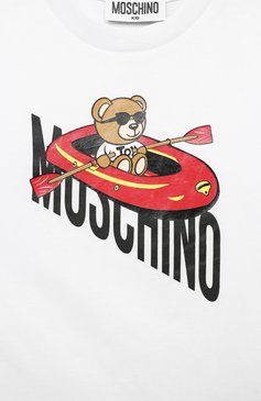 Детского комплект из футболки и шорт MOSCHINO голубого цвета, арт. HUG000/LAA23/4-8 | Фото 4 (Материал внешний: Хлопок; Материал сплава: Проставлено; Рукава: Короткие; Дра�гоценные камни: Проставлено; Мальчики Кросс-КТ: Костюмы-спорт; Ростовка одежда: 4 года | 104 см, 8 лет | 128 см, 6 лет | 116 см, 5 лет | 110 см)