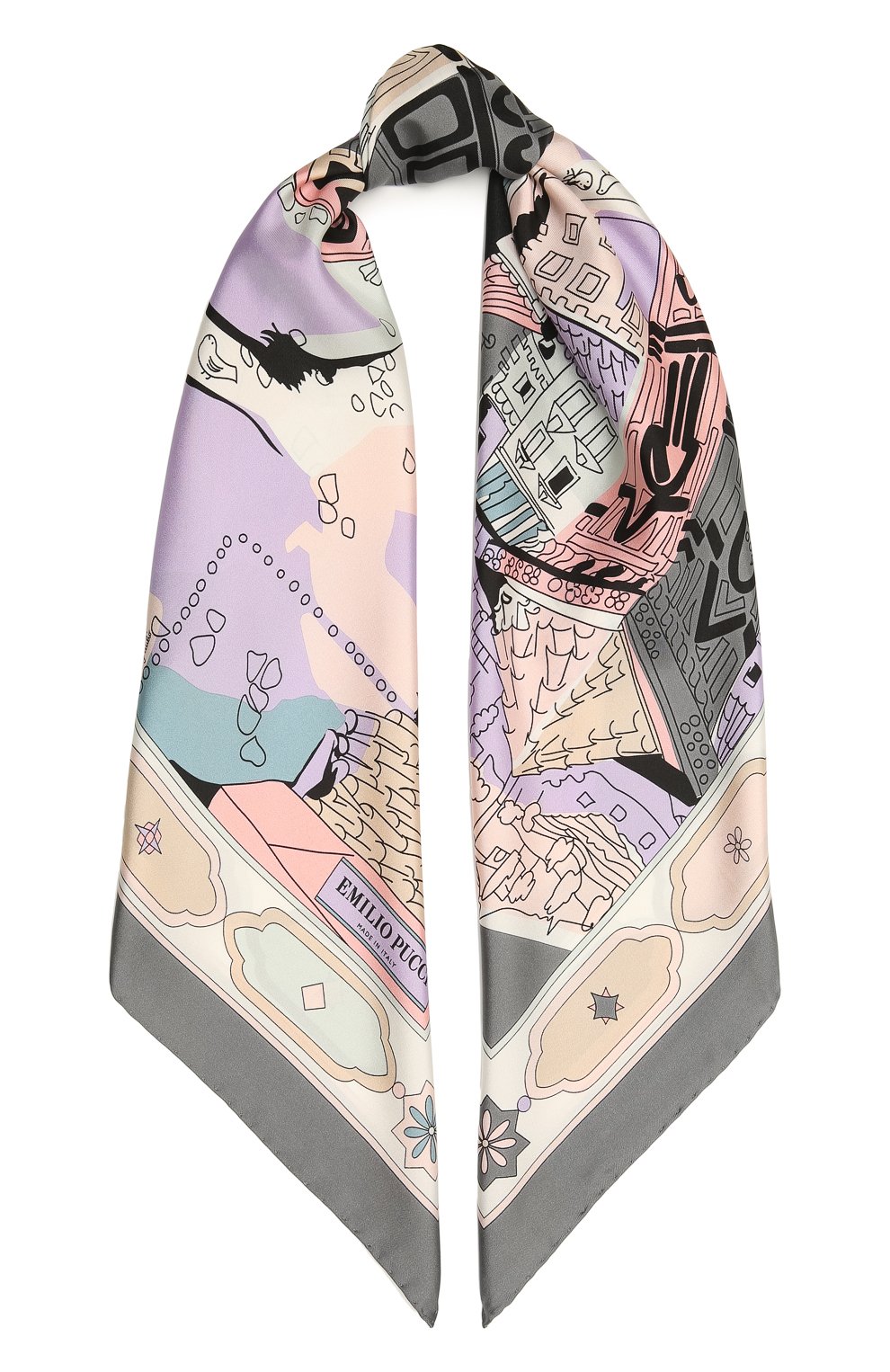 Шелковый платок EMILIO PUCCI серого цвета по цене 38250 руб., арт. 1EGB12/1EB12, фото 1 Шелковый платок EMILIO PUCCI, арт. 1EGB12/1EB12, фото 1