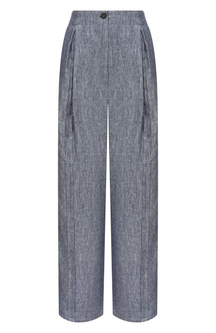 Женские льняные брюки EMPORIO ARMANI синего цвета, арт. EW001572/TE10381 | Фото 1 (Длина (брюки, джинсы): Стандартные; Материал внешний: Лен; Материал сплава: Проставлено; Драгоценные камни: Проставлено)