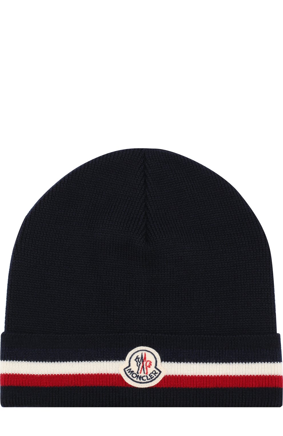 Шерстяная шапка с логотипом бренда MONCLER темно-синего цвета по цене 11300 руб., арт. D2-091-00328-00-02292, фото 1 Шерстяная шапка с логотипом бренда MONCLER, арт. D2-091-00328-00-02292, фото 1