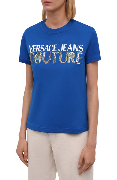 Хлопковая футболка VERSACE JEANS COUTURE, арт. 71HAHF03-71DP613 R L0G0 BIJ0UX 0RGANIC/CJ00F, фото 3