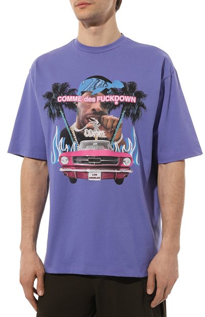 Хлопковая футболка COMME DES FUCKDOWN сиреневого цвета по цене 9410 руб., арт. CDFU2284, фото 3 Хлопковая футболка COMME DES FUCKDOWN, арт. CDFU2284, фото 3