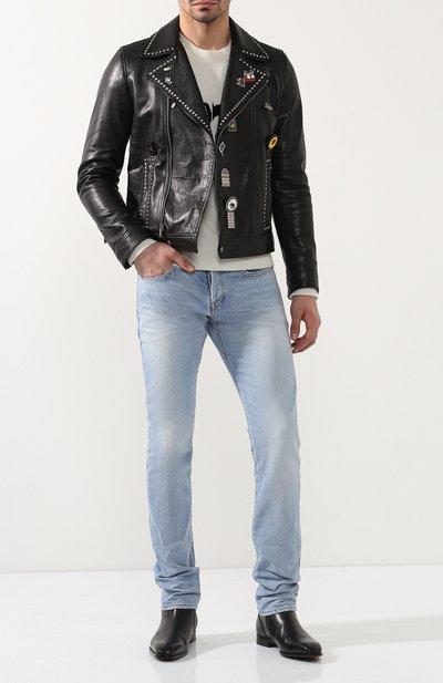 Кожаная куртка на косой молнии SAINT LAURENT, арт. 530739/YC2P0, фото 2