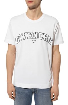 Мужская хлопковая футболка GIVENCHY белого цвета, арт. BM71CW3Y6B | Фото 3 (Принт: С принтом; Рукава: Короткие; Длина (для топов): Стандартные; Материал сплава: Проставлено; Материал внешний: Хлопок; Драгоценные камни: Проставлено; Стили: Кэжуэл)