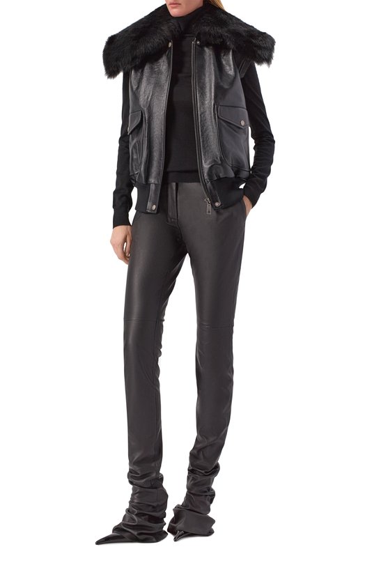 Кожаный жилет с воротником из овчины Dolce & Gabbana F9T18L/GDDD4 Чёрный  F9T18L/GDDD4 Фото 2