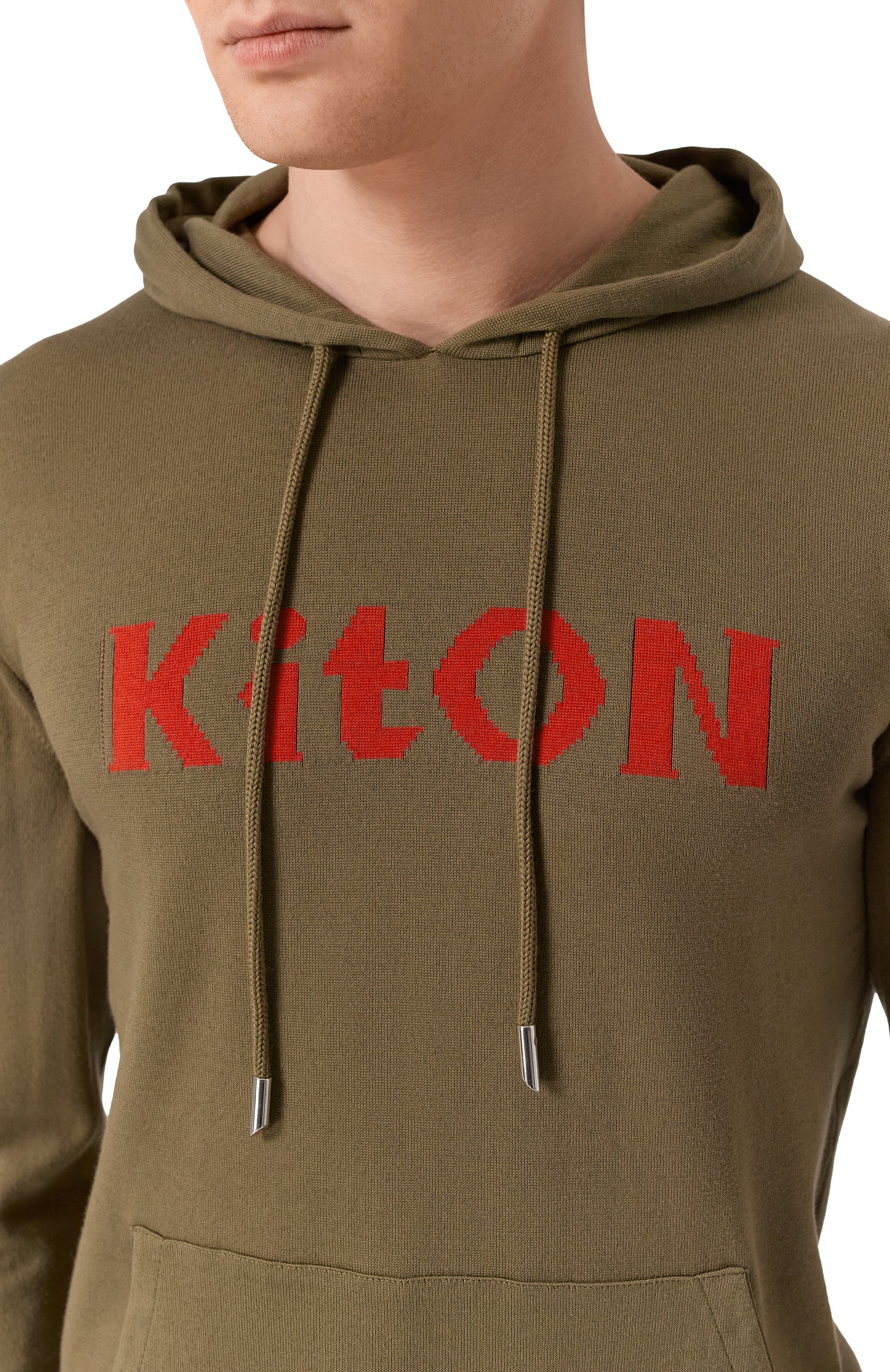 Хлопковое худи KITON хаки цвета по цене 216500 руб., арт. UMK0465V106A, фото 5 Хлопковое худи KITON, арт. UMK0465V106A, фото 5