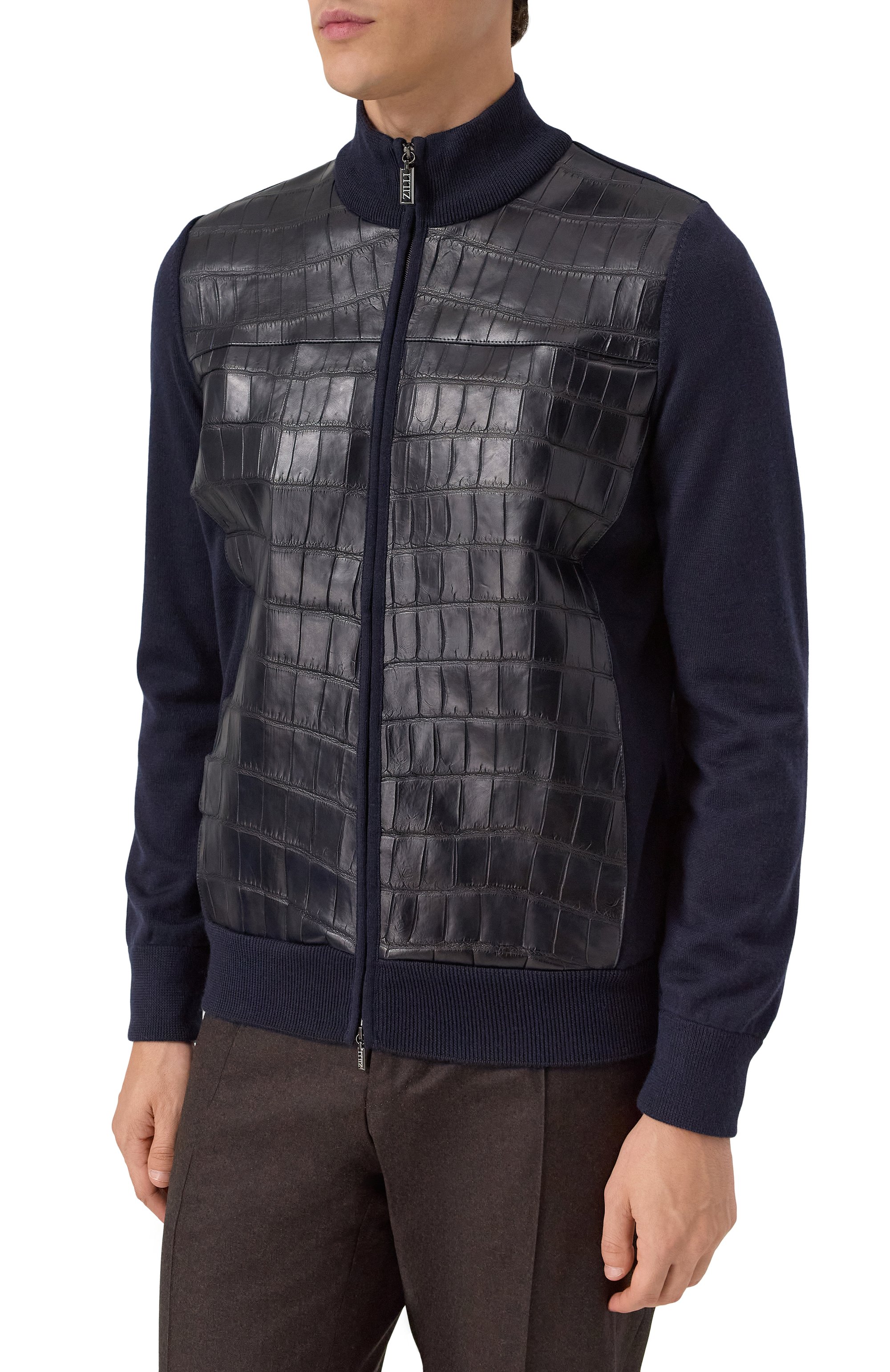 Кардиган с отделкой из кожи крокодила ZILLI, арт. KZMC01M0340VCRB00, фото 3