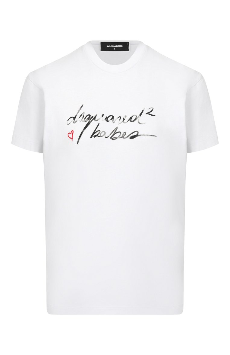Женская хлопковая футболка DSQUARED2 белого цвета, арт. S72GD0571/D20020 | Фото 1 (Рукава: Короткие; Материал внешний: Хлопок; Длина (для топов): Стандартные; Стили: Кэжуэл; Принт: С принтом; Женское Кросс-КТ: Футболка-одежда; Автоматизация ТО: Проставлено; Автоматизация состава: Проставлено)