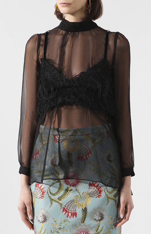 Блузка с отделкой перьями Sacai Чёрный, фото 3