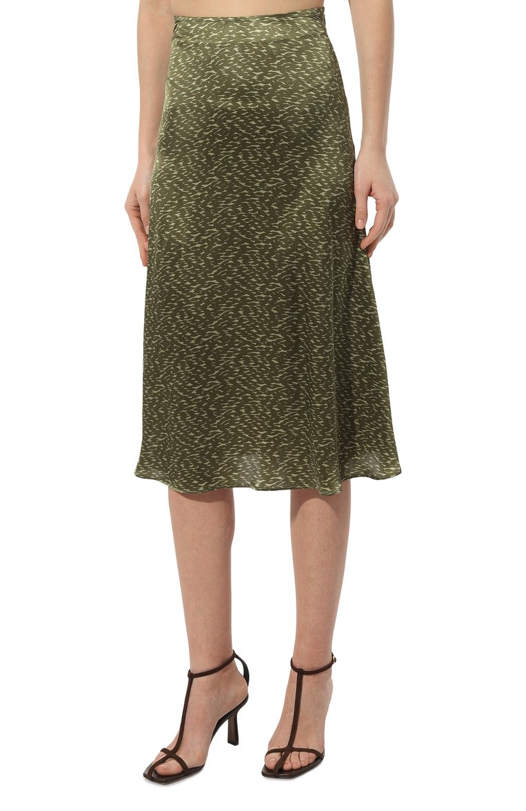 Женская шелковая юбка KITON зеленого цвета, арт. D55204K0978C | Фото 3 (Длина Ж (юбки, платья, шорты): Миди; Материал внешний: Шелк; Стили: Кэжуэл)