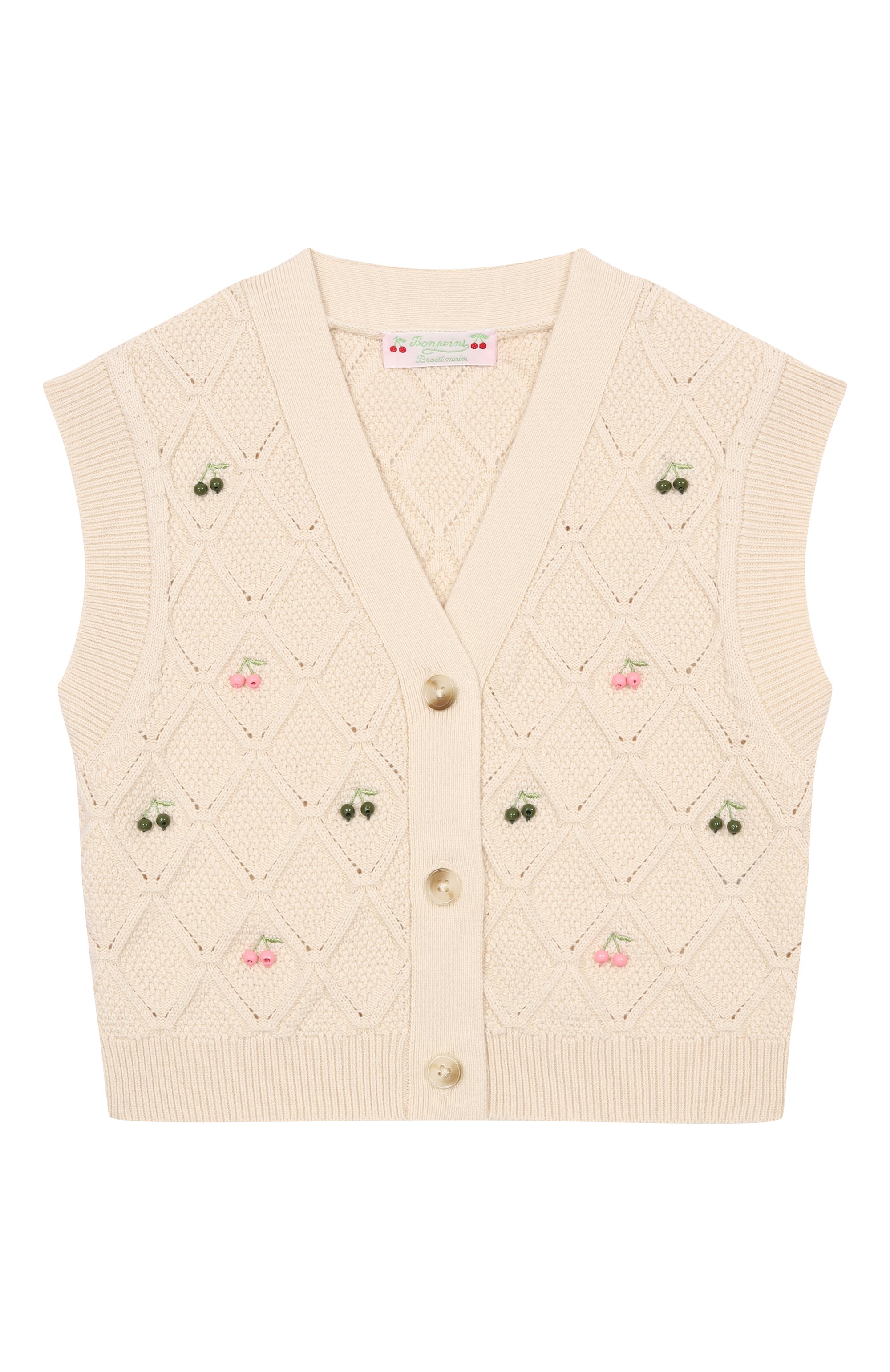 Жилет из шерсти и хлопка BONPOINT кремового цвета по цене 22400 руб., арт. S06GCAK00014/4A-8A, фото 1 Жилет из шерсти и хлопка BONPOINT, арт. S06GCAK00014/4A-8A, фото 1