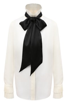 Женская шелковая блузка RALPH LAUREN кремового цвета, арт. 290824561 | Фото 1 (Длина (для топов): Стандартные; Материал внешний: Шелк; Рукава: Длинные; Женское Кросс-КТ: Блуза-одежда; Принт: Без принта; Стили: Романтичный; Материал сплава: Проставлено; Драгоценные камни: Проставлено)