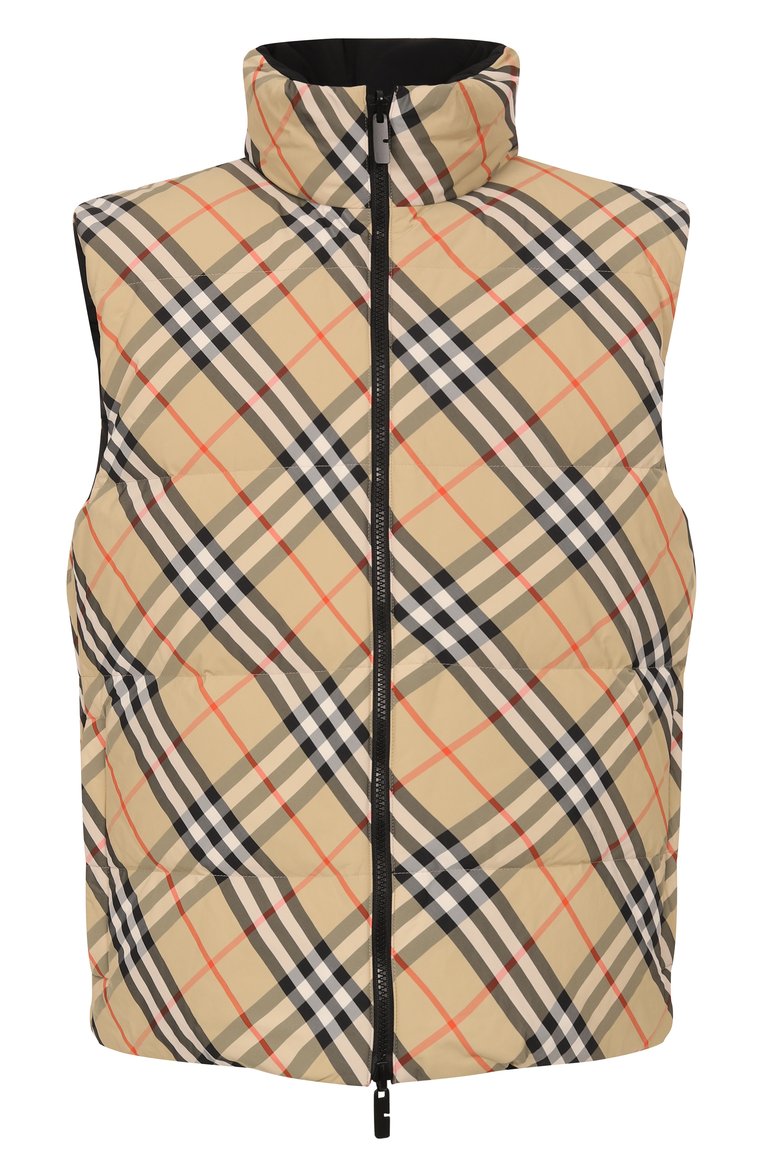 Мужской двусторонний жилет BURBERRY бежевого цвета, арт. 8103921 | Фото 1 (Материал внешний: Синтетический материал; Материал утеплителя: Пух и перо; Длина (верхняя одежда): Короткие; Материал подклада: Синтетический материал; Мужское Кросс-КТ: жилеты-объемные; Стили: Кэжуэл)