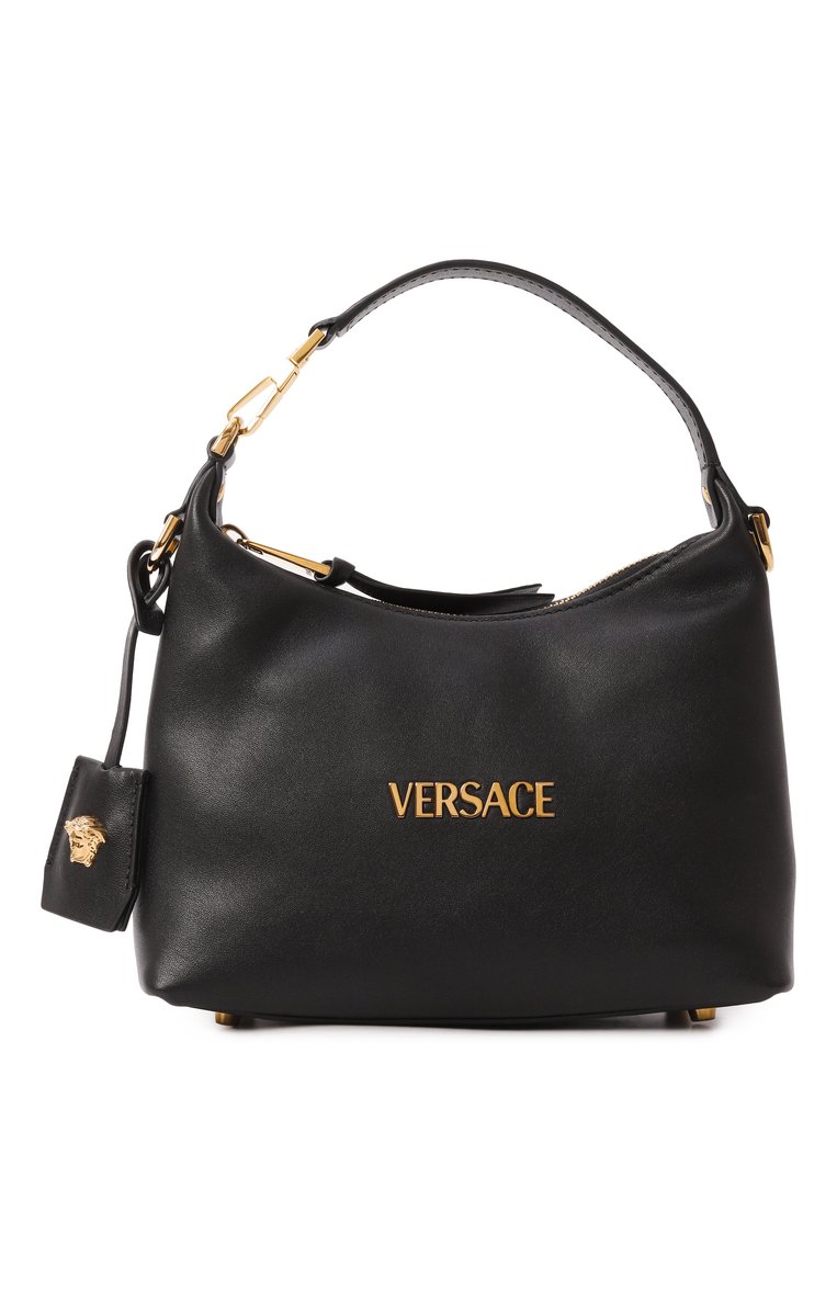 Женская сумка versace tag VERSACE черного цвета, арт. 1018302/1A13171 | Фото 7 (Драгоценные камни: Проставлено; Ремень/цепочка: На ремешке; Материал: Натуральная кожа; Размер: small; Материал сплава: Проставлено)