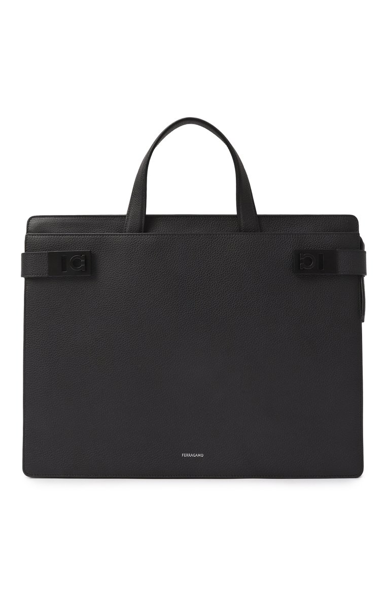 Мужской портфель FERRAGAMO черного цвета, арт. 241258/763935 | Фото 1 (Материал: Натуральная кожа; Размер: large; Сумки-технические: Портфели; Автоматизац�ия ТО: Проставлено; Автоматизация состава: Проставлено)