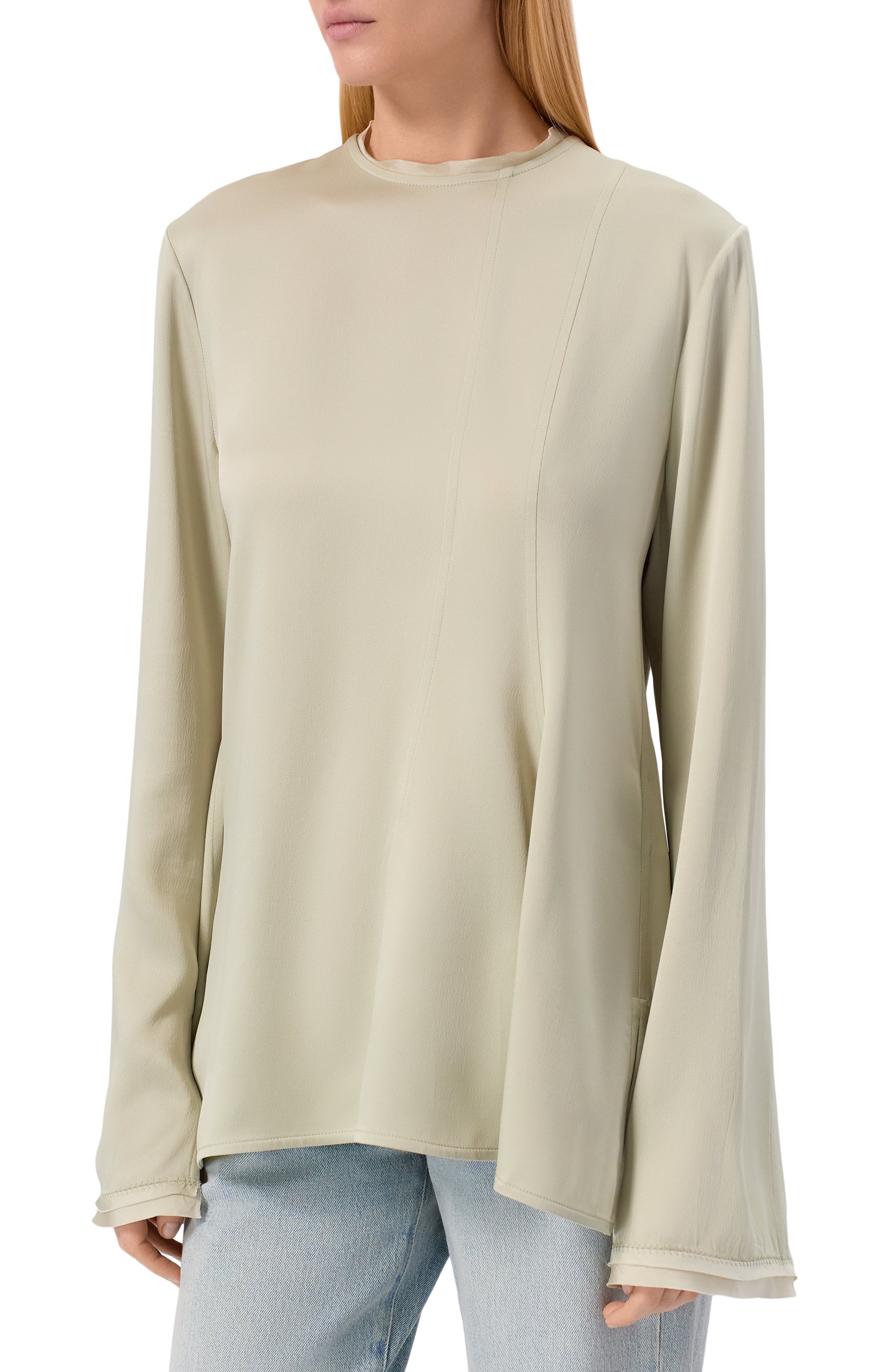 Атласный топ JIL SANDER светло-зеленого цвета по цене 184000 руб., арт. J02NC0271/J76018, фото 3 Атласный топ JIL SANDER, арт. J02NC0271/J76018, фото 3