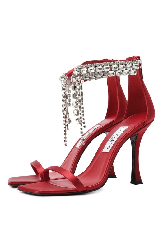 Текстильные босоножки Verity 100 Jimmy Choo VERITY SANDAL 100/SAT Красный VERITY SANDAL 100/SAT