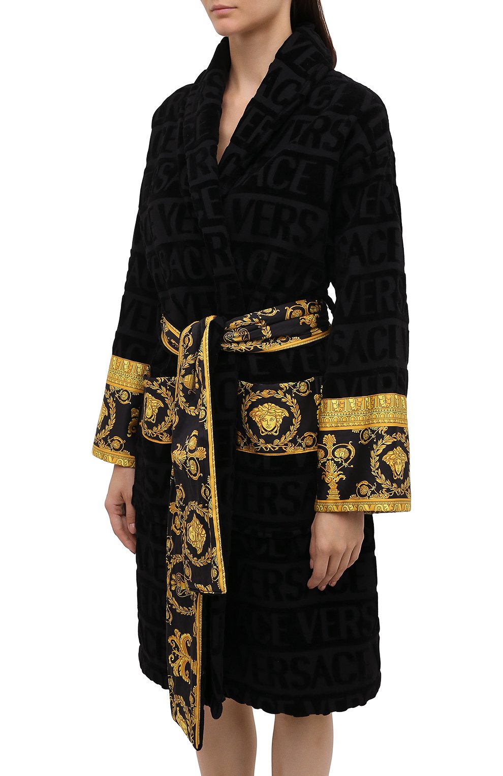 Хлопковый халат VERSACE черного цвета по цене 69850 руб., арт. ZACJ00008/ZC0SP052, фото 3 Хлопковый халат VERSACE, арт. ZACJ00008/ZC0SP052, фото 3