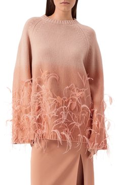 Женский свитер из шерсти и кашемира ELIE SAAB светло-розового цвета, арт. T0100 | Фото 3 (Рукава: Длинные; Длина (для топов): Стандартные; Материал внешний: Шерсть; Материал сплава: Проставлено; Драгоценные камни: Проставлено; Женское Кросс-КТ: Свитер-одежда; Стили: Романтичный)