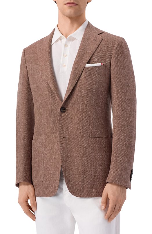 Пиджак изо льна и шелка Kiton UG81K0631G Коричневый  UG81K0631G Фото 3