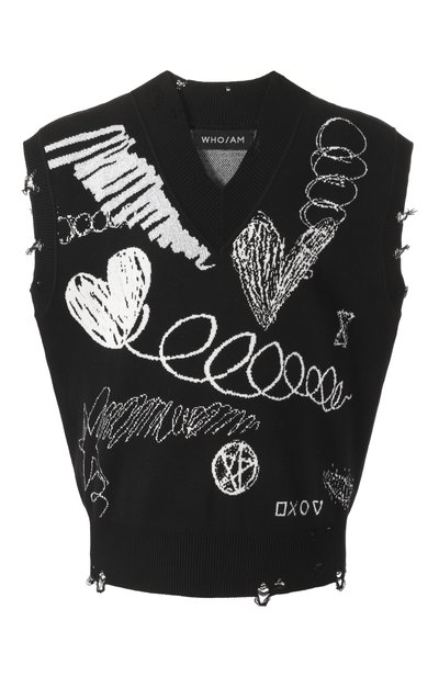 Жилет из хлопка и шерсти WHO_AM, арт. MV1-WIM1-BLK, фото 1