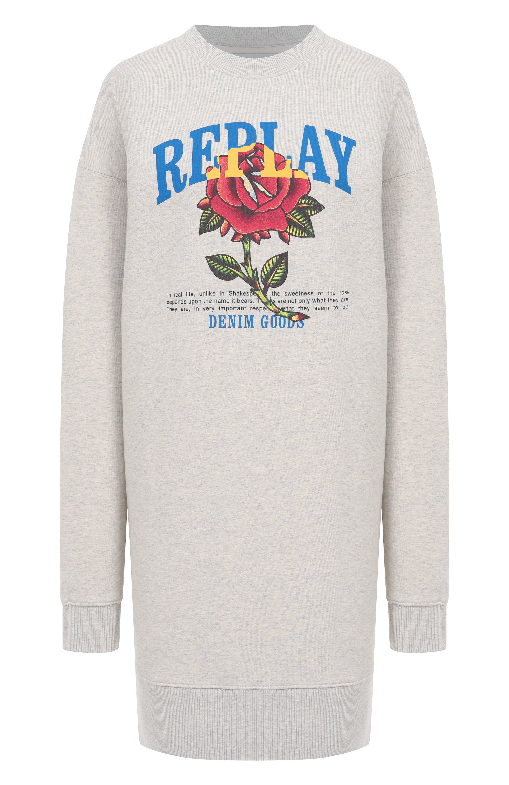 Хлопковое платье REPLAY серого цвета по цене 23500 руб., арт. W9224 .000.23942, фото 1 Хлопковое платье REPLAY, арт. W9224 .000.23942, фото 1