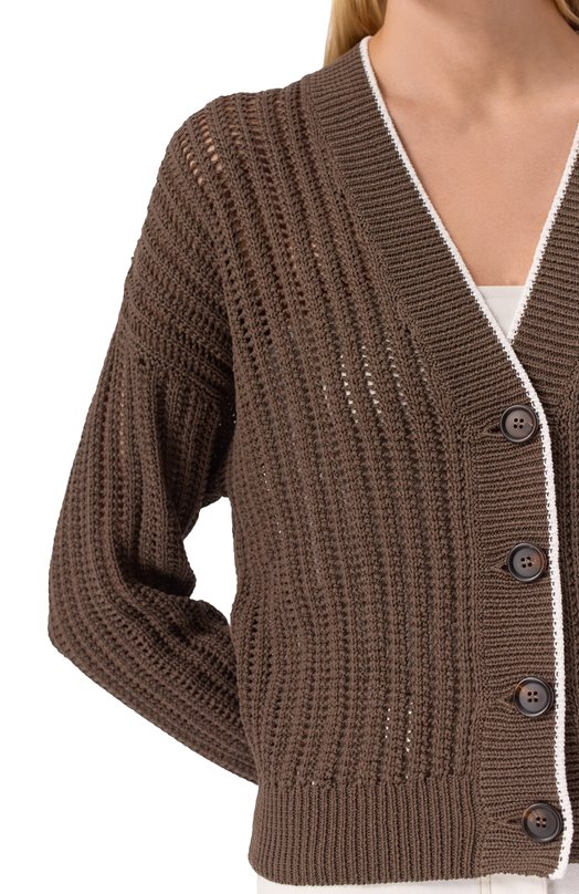 Хлопковый кардиган Brunello Cucinelli MSB582016 Коричневый  MSB582016 Фото 5