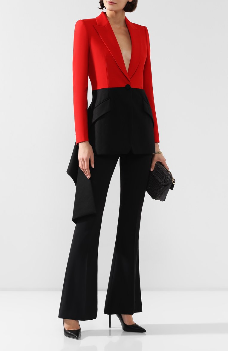 Женский жакет из смеси шерсти и шелка ALEXANDER MCQUEEN разноцветного цвета, арт. 594941/QJAAN | Фото 2 (Рукава: Длинные; Материал внешний: Шерсть; Материал подклада: Купро; Статус проверки: Проверено, Проверена категория; 1-2-бортные: Однобортные; Женское Кросс-КТ: Жакет-одежда; Длина (для топов): Удлиненные; Случай: Вечерний)