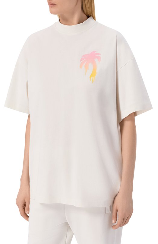Хлопковая футболка Palm Angels PWAA07BS26JER004 Кремовый  PWAA07BS26JER004 Фото 3