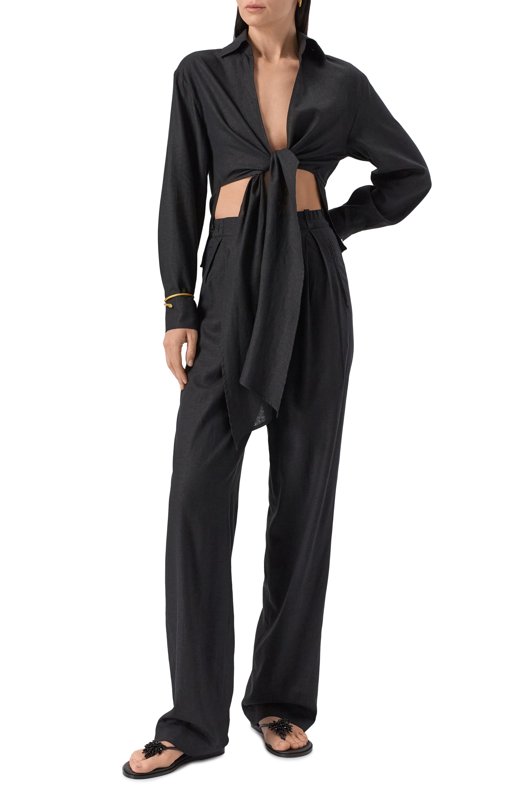 Блузка изо льна и вискозы HINNOMINATE черного цвета по цене 13250 руб., арт. HMABW01847, фото 2 Блузка изо льна и вискозы HINNOMINATE, арт. HMABW01847, фото 2