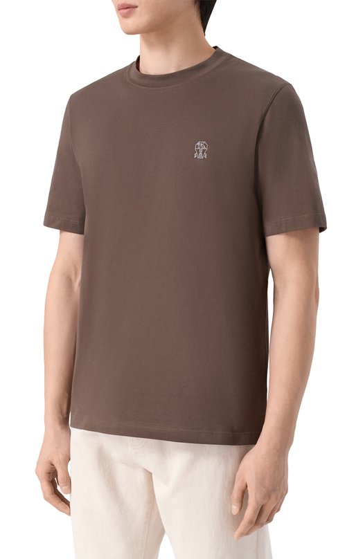 Хлопковая футболка Brunello Cucinelli M0B138440 Коричневый  M0B138440 Фото 3