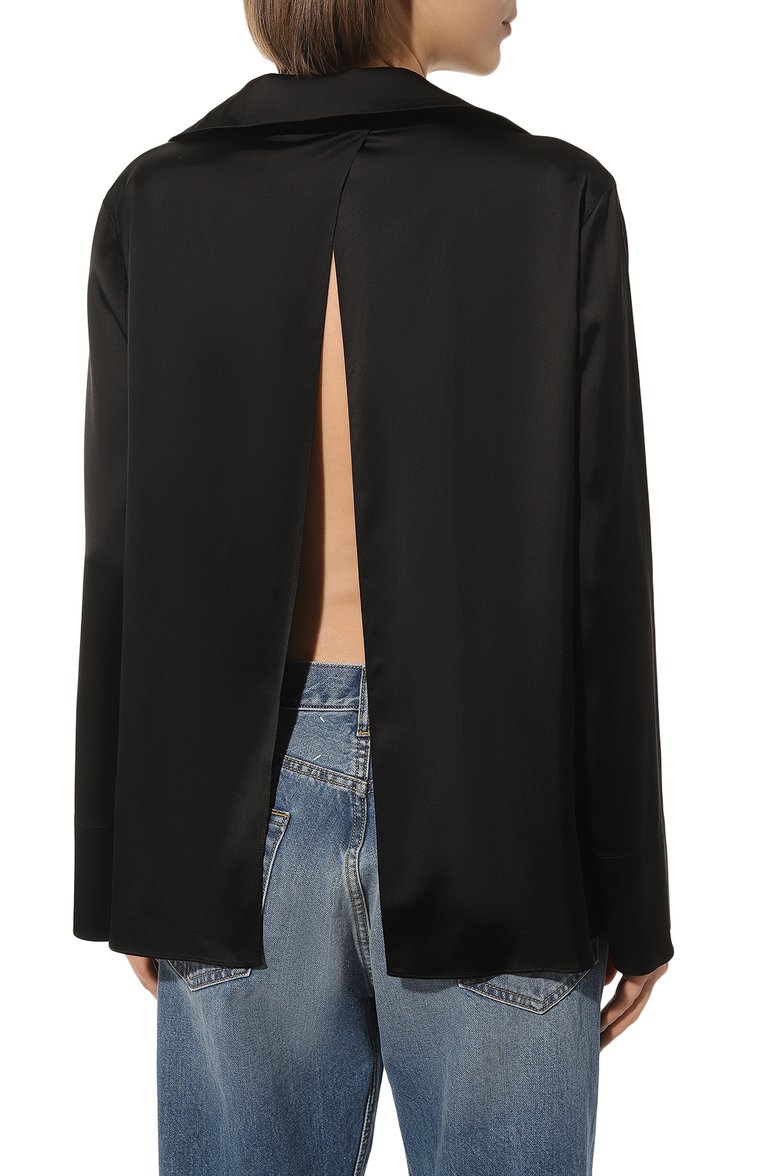 Женская атласная блузка JACQUEMUS черного цвета, арт. 22E213SH103/1000BLACK | Фото 4 (Материал внешний: Вискоза; Рукава: Длинные; Длина (для топов): Стандартные; Стили: Романтичный; Женское Кросс-КТ: Блуза-одежда; Принт: Без принта; Нос: Не проставлено; Региональные ограничения белый список (Axapta Mercury): Не проставлено)