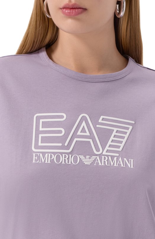 Хлопковая футболка EA7 7W000098/AF12503 Сиреневый  7W000098/AF12503 Фото 5