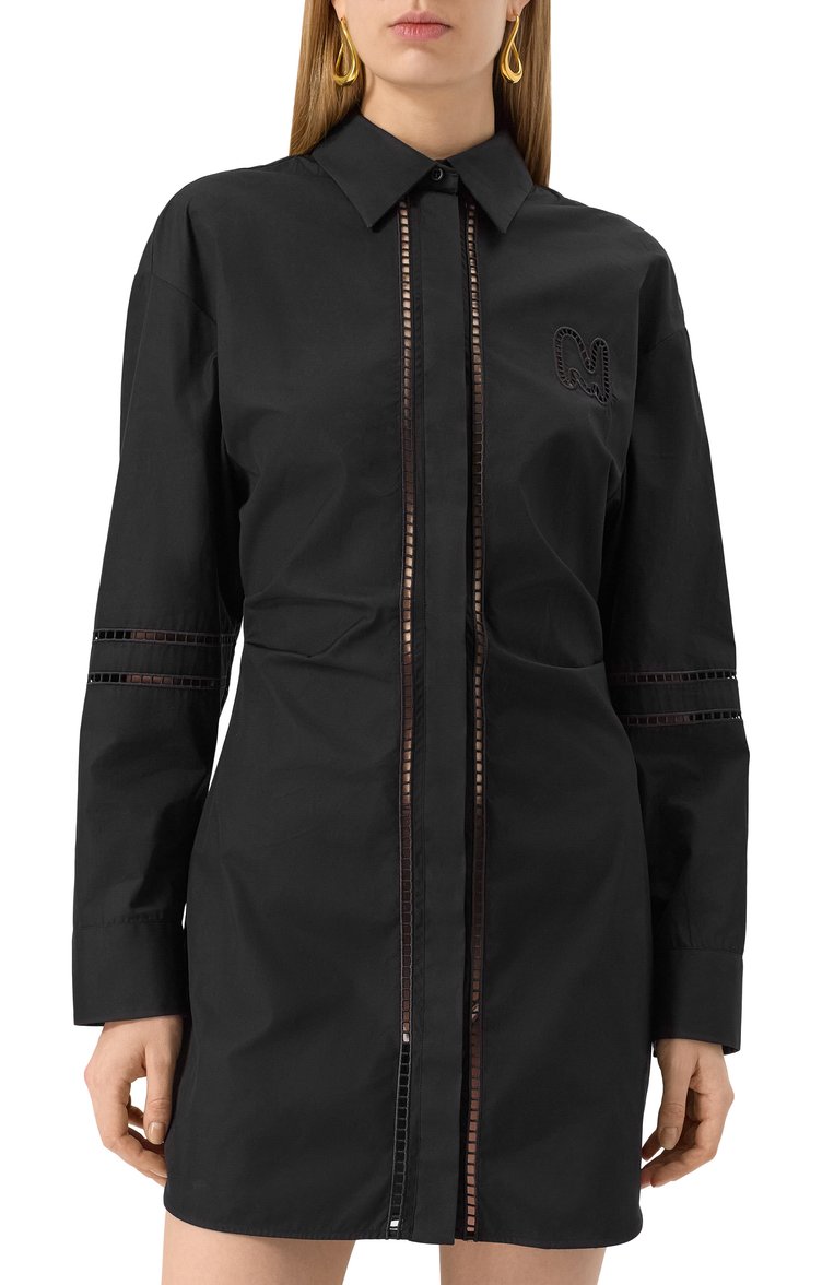 Женское хлопковое платье MSGM черного цвета, арт. 3841MDA14X/257100 | Фото 3 (Рукава: Длинные; Длина Ж (юбки, платья, шорты): Мини; Материал внешний: Хлопок; Женское Кросс-КТ: Платье-одежда; Стили: Кэжуэл; Случай: Повседневный)