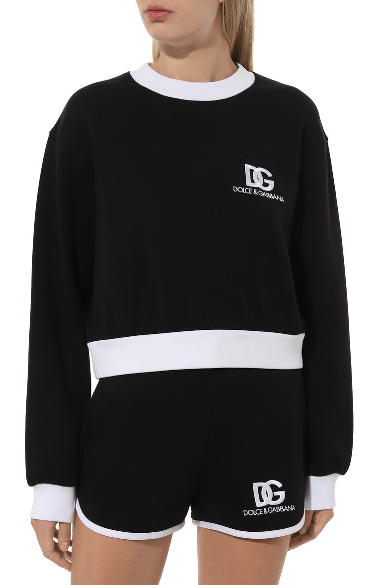 Женский хлопковый свитшот DOLCE & GABBANA черного цвета, арт. F9R51Z/GDB6G | Фото 3 (Материал внешний: Хлопок; Длина (для топов): Стандартные; Рукава: Длинные; Женское Кросс-КТ: Свитшот-одежда; Стили: Кэжуэл, Спорт-шик; Автоматизация состава: Проставлено; Автоматизация ТО: Проставлено)