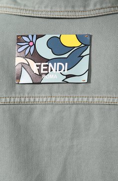 Женская джинсовая куртка FENDI светло-зеленого цвета, арт. FLF604 A5YV | Фото 6 (Материал внешний: Хлопок, Деним; Рукава: Длинные; Длина (верхняя одежда): Короткие; Кросс-КТ: Куртка, Деним, Легкие; Драгоценные камни: Проставлено; Материал сплава: Проставлено)