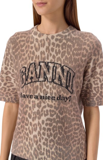 Шерстяной пуловер GANNI леопардового цвета по цене 36950 руб., арт. K2500, фото 5 Шерстяной пуловер GANNI, арт. K2500, фото 5