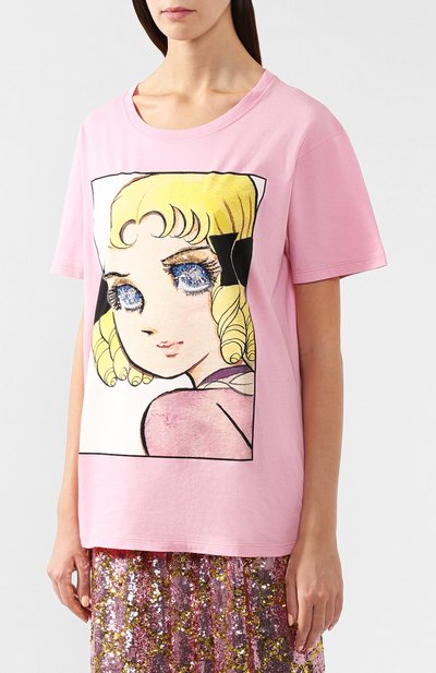 Хлопковая футболка с принтом GUCCI розового цвета по цене 54850 руб., арт. 492347/X907B, фото 3 Хлопковая футболка с принтом GUCCI, арт. 492347/X907B, фото 3