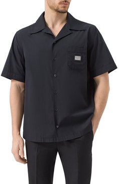 Мужская хлопковая рубашка DOLCE & GABBANA черного цвета, арт. G5JH9T/GF855 | Фото 3 (Рукава: Короткие; Материал сплава: Проставлено; Длина (для топов): Стандартные; Материал внешний: Хлопок; Драгоценные камни: Проставлено; Стили: Минимализм; Принт: Однотонные; Случай: Повседневный; Воротник: Отложной)
