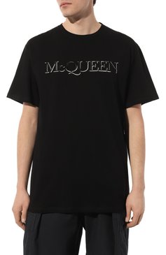 Мужская хлопковая футболка ALEXANDER MCQUEEN черного цвета, арт. 649876/QTZ56 | Фото 3 (Рукава: Короткие; Принт: С принтом; Длина (для топов): Удлиненные; Материал сплава: Проставлено; Материал внешний: Хлопок; Стили: Спорт-шик; Драгоценные камни: Проставлено)