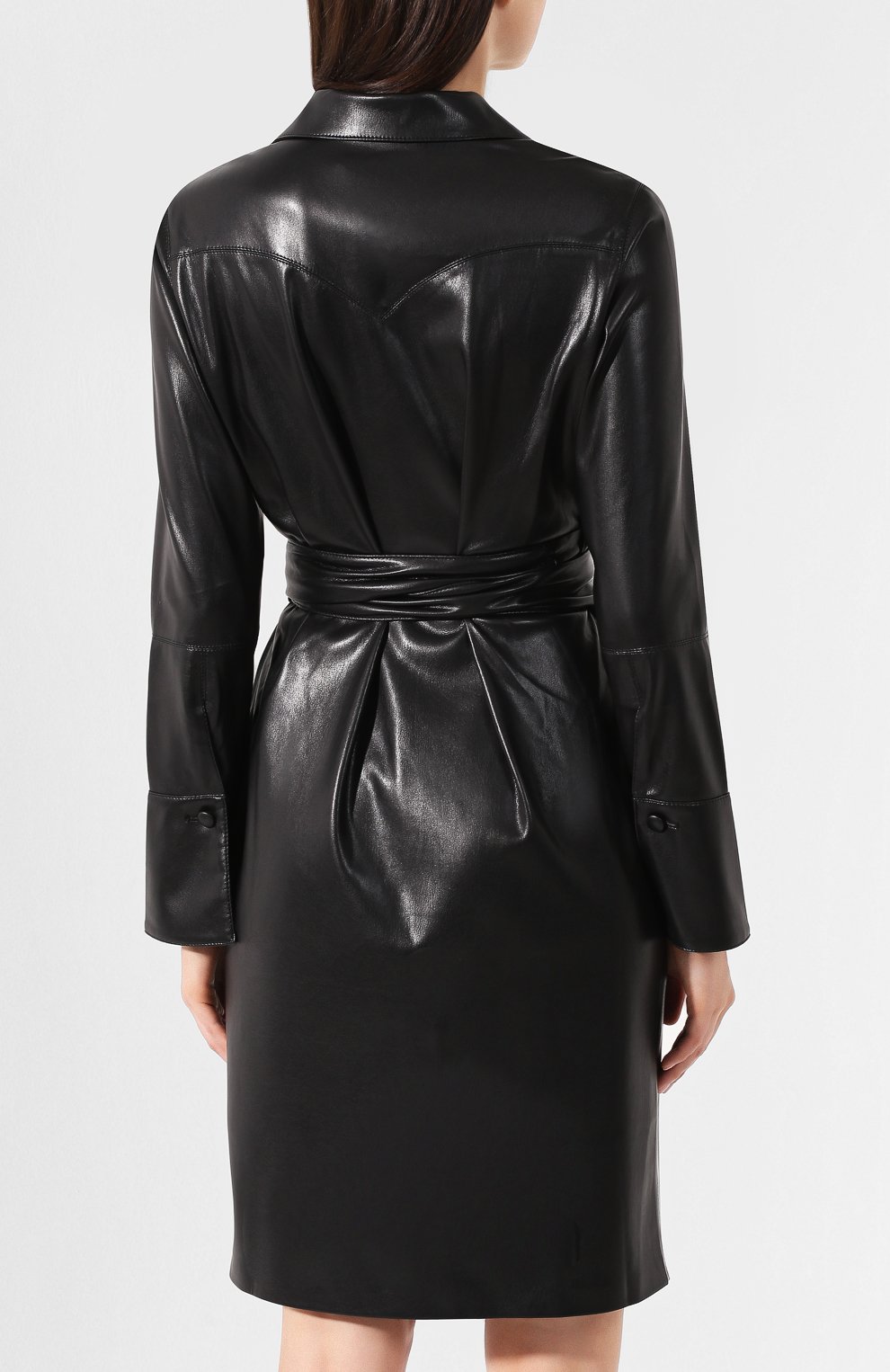 Платье с поясом NANUSHKA черного цвета по цене 63150 руб., арт. AILSA_BLACK_VEGAN LEATHER, фото 4 Платье с поясом NANUSHKA, арт. AILSA_BLACK_VEGAN LEATHER, фото 4