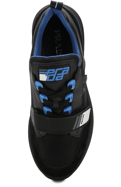 Текстильные кроссовки на шнуровке с застежкой велькро PRADA, арт. 2EG266-3V71-F0D8J, фото 5