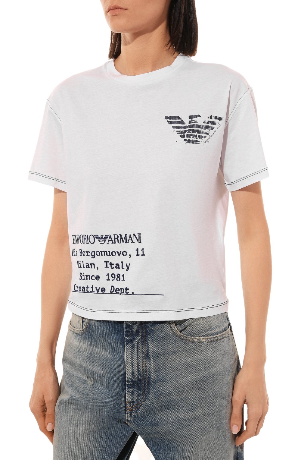 Хлопковая футболка EMPORIO ARMANI белого цвета по цене 15600 руб., арт. 3R2T8S/2JQ4Z, фото 3 Хлопковая футболка EMPORIO ARMANI, арт. 3R2T8S/2JQ4Z, фото 3